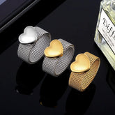 Heart Shape Mesh Rings For Men Women Lover Elegant Vintage Fashion Jewelry Gift Stainless Steel Gold Color Ring - Guangzhou Mingshixuan Jewellery CO.,Ltd