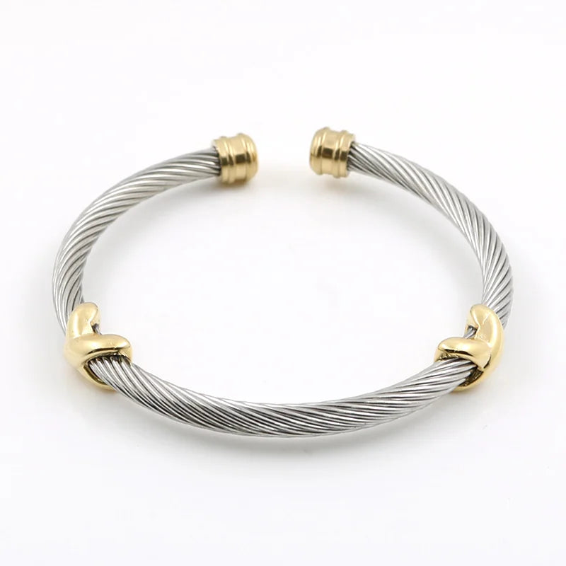 Ladies Bangles Cross Charming Stripe Wire Cable Bangle - Guangzhou Mingshixuan Jewellery CO.,Ltd