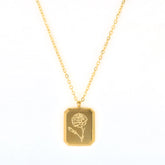 Stainless Steel Gold Plated Multi Flower Square Charm Pendant Necklace Necklace Jewelry Gift