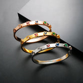 Vintage Stainless Steel Bracelets Colorful Heart Cubic Zirconia Charm Bangle Colorful Crystal Bracelet Jewelry - Guangzhou Mingshixuan Jewellery CO.,Ltd