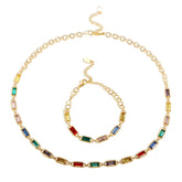 Colorful Crystal Rectangle Pendant Necklace Set Rainbow Cz Bracelet - Guangzhou Mingshixuan Jewellery CO.,Ltd