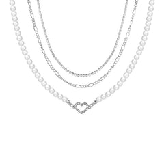 Fashion Silver Color Heart Chain Necklaces for Women Mutilayered Adjustable Choker Pearl Necklace 2023 New Trend Jewelry
