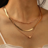 Vintage Gold Color Snake Clavicular Chain Fashion Heart Multilayer Pendant Necklaces for Women Girls New Trendy Jewelry