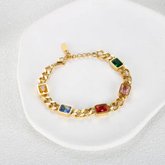 Colored Cube Square Zirconia Deluxe Stainless Steel Bracelet Classic Grinding Chain