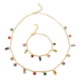 Rainbow Luxury Necklace Colorful Zircon Charm Bracelet Jewelry Set - Guangzhou Mingshixuan Jewellery CO.,Ltd