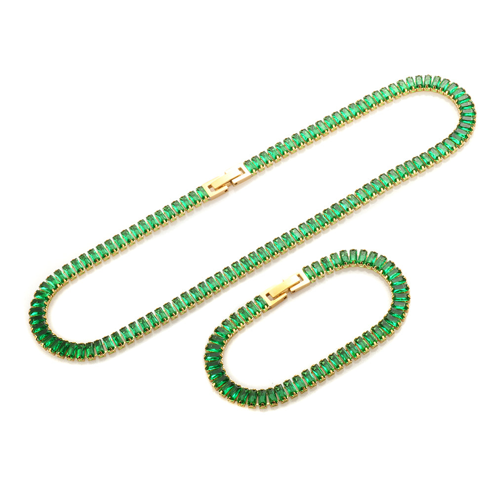 Colorful Zircon Jewelry Set Square CZ Choker Necklace - Guangzhou Mingshixuan Jewellery CO.,Ltd