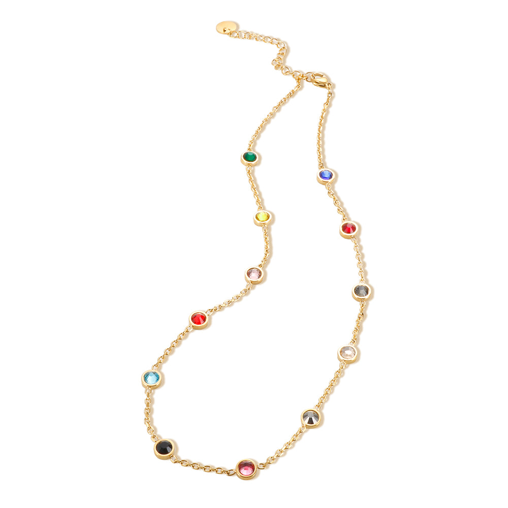 Bracelet Necklace Jewelry Set for Women Stainless Steel 12 Birthday Stone Colorful Crystal Chain Bracelets - Guangzhou Mingshixuan Jewellery CO.,Ltd