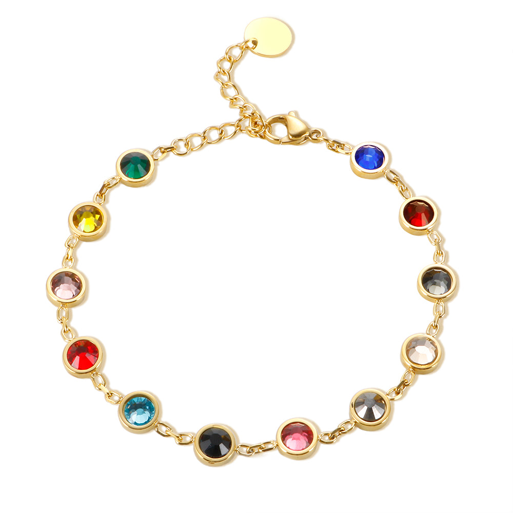 Bracelet Necklace Jewelry Set for Women Stainless Steel 12 Birthday Stone Colorful Crystal Chain Bracelets - Guangzhou Mingshixuan Jewellery CO.,Ltd