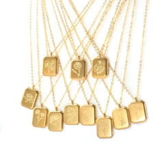 Stainless Steel Gold Plated Multi Flower Square Charm Pendant Necklace Necklace Jewelry Gift