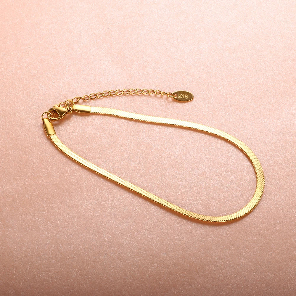 Simple Flat Snake Chain Anklets Gold Plated Stainless Steel Beach Foot Jewelry - Guangzhou Mingshixuan Jewellery CO.,Ltd