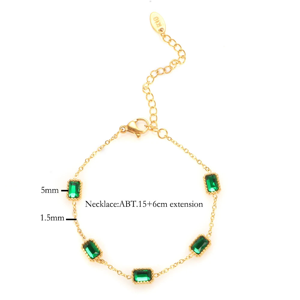 Luxury Green Cubic Zirconia Bracelet Square Zircon Crystal Bracelet Jewelry