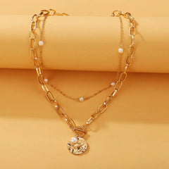 Punk Coin Chain Necklace for Women 2Pcs/set Gold Color Pearl Bead Choker Gothic Multilayer Pendant Necklaces Jewelry Party