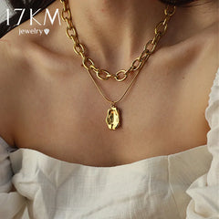 Punk Multi Layered Gold Color Chunky Chain Choker Necklace For Women Fashion Irregular Round Pendant Necklace Trend Jewelry