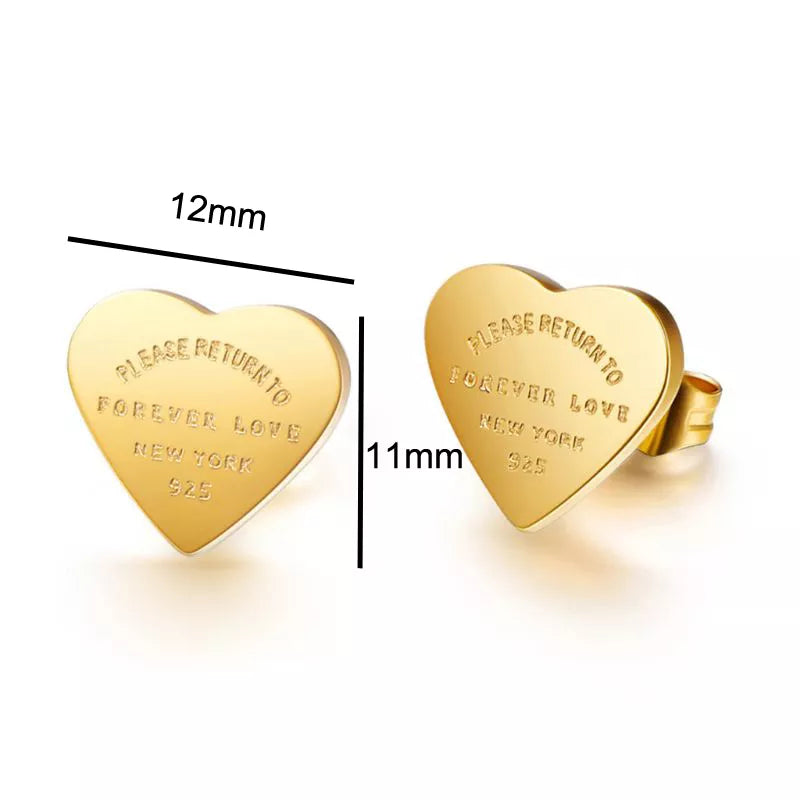 Love Heart Stud Earring Gold Plating Earrings Luxury  Jewelry Party Wedding Fashion Stainless Steel Accessory - Guangzhou Mingshixuan Jewellery CO.,Ltd