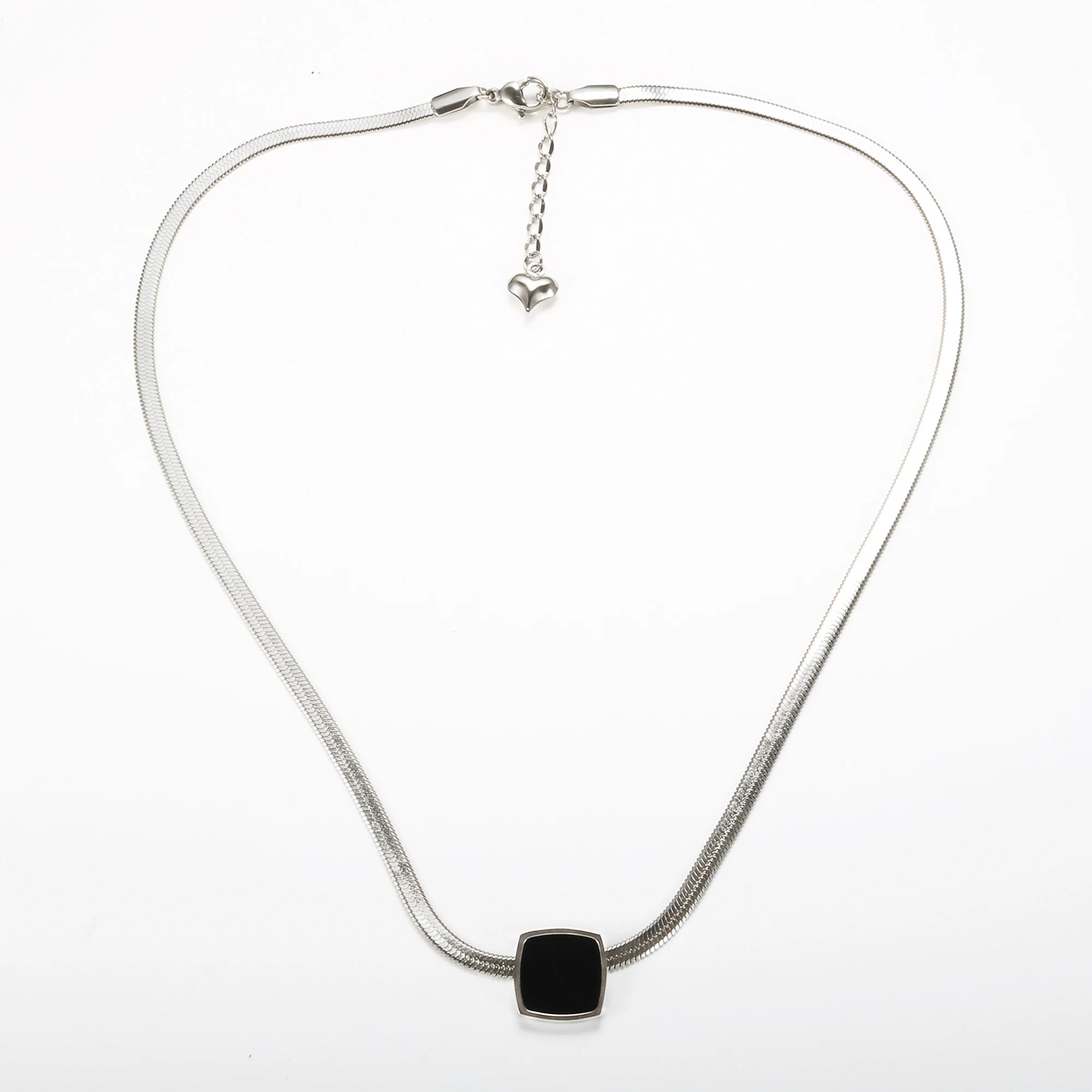 Snake Chain Link Necklace Blade Chains Black Square Pendant