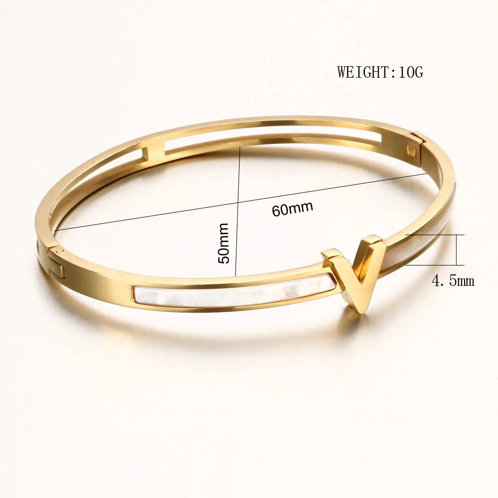 Trendy V letter Cuff Charm Bangles Jewelry Classic Casual OL Party Wedding Bracelets - Guangzhou Mingshixuan Jewellery CO.,Ltd