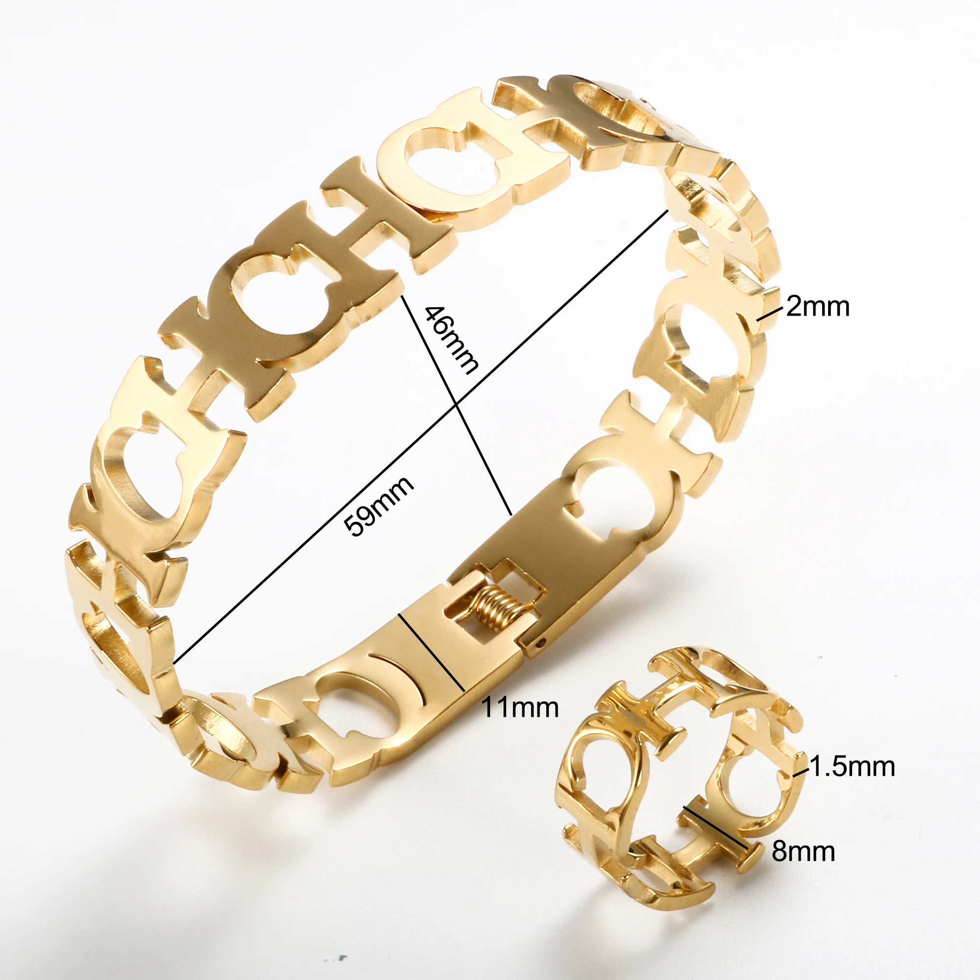 Fashion Jewelry Set Hollow Letter Opening Cuff Bangle Bracelet Gifts - Guangzhou Mingshixuan Jewellery CO.,Ltd