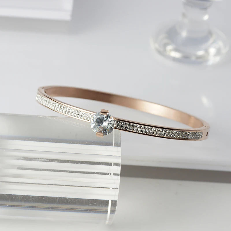 Crystal Bangle Bracelet Cubic Zirconia Gold Plating Wristband Jewelry