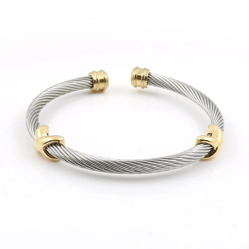 Ladies Bangles Cross Charming Stripe Wire Cable Bangle