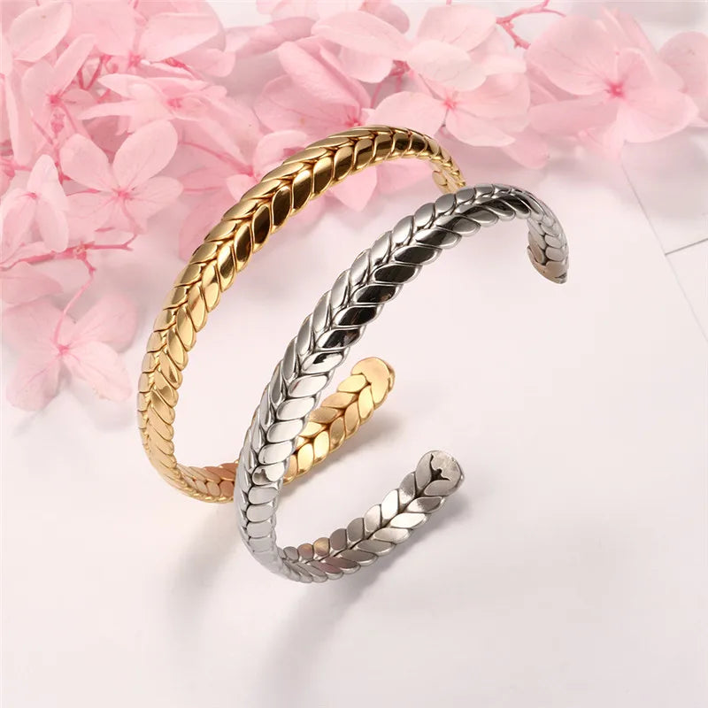 Cuff Bangle Lover Bracelet Stainless Steel Wheat Ears Charming Jewelry Wedding Party Gift - Guangzhou Mingshixuan Jewellery CO.,Ltd