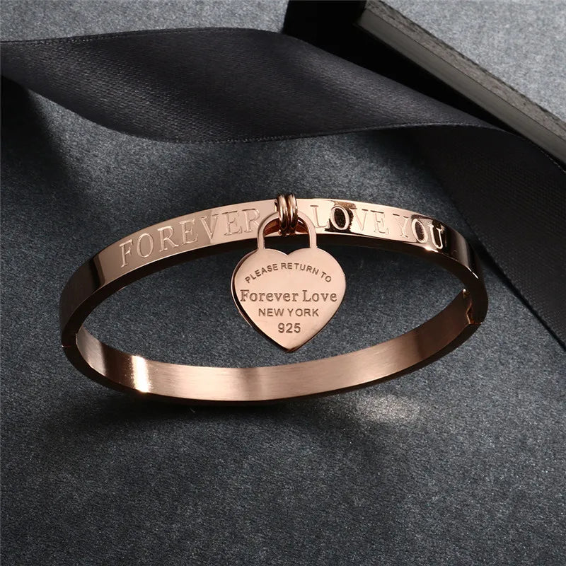 Stainless Steel Bracelet with Heart Pendant Luxury Jewelry Trendy Lover Cuff Bracelets Bangles - Guangzhou Mingshixuan Jewellery CO.,Ltd