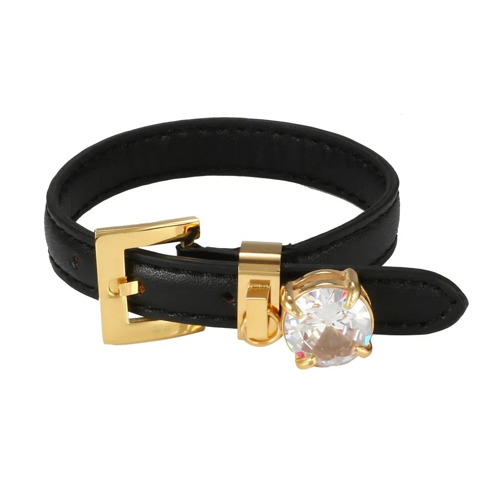 Leather Bangle Bracelet CZ Adjustable Bracelet Watch Belt Wristband Luxury  Jewellery Gift - Guangzhou Mingshixuan Jewellery CO.,Ltd