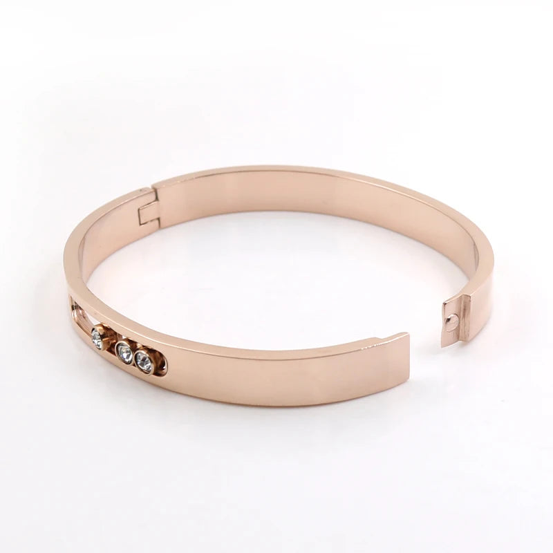 CZ Golden Stainless Steel Bracelet Bangle Crystal Rhinestones Sliding Luxury Wedding Party Band Wristband Jewellery Gift - Guangzhou Mingshixuan Jewellery CO.,Ltd