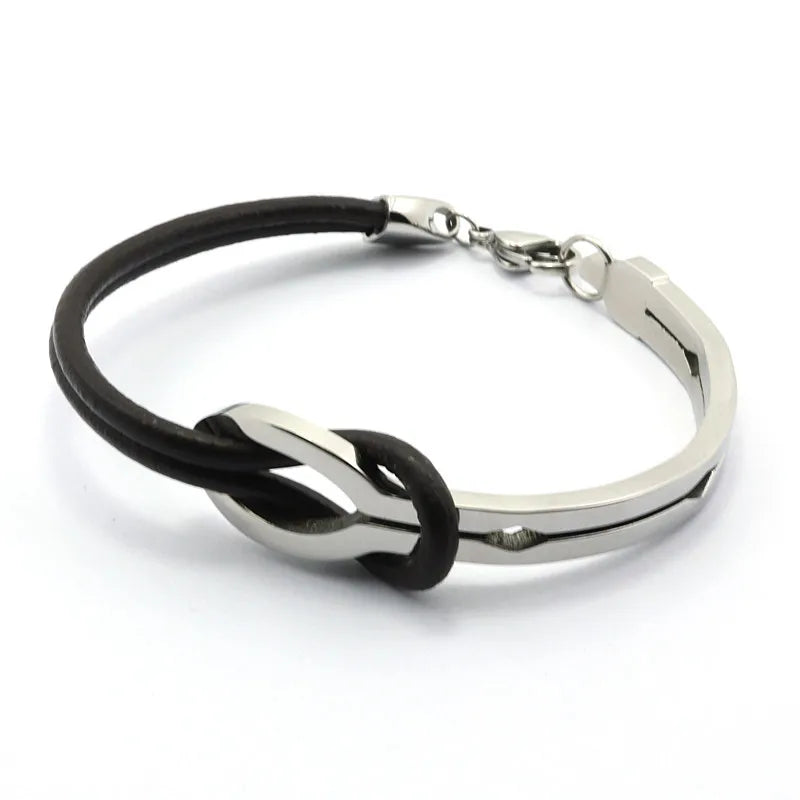 Bohemian Retro Leather Bracelets Vintage Black Men Stainless Steel Bangles