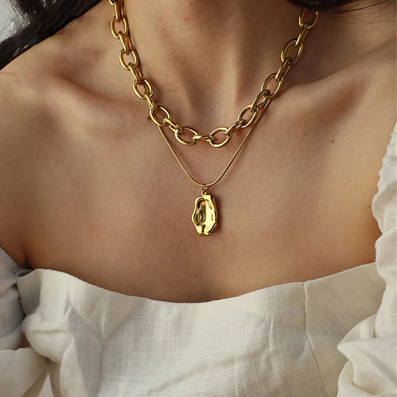 Punk Gold Color Portrait Coin Pendant Necklace For Women Multilayered Chunky Thick Chain Choker Necklaces Gothic Jewelry