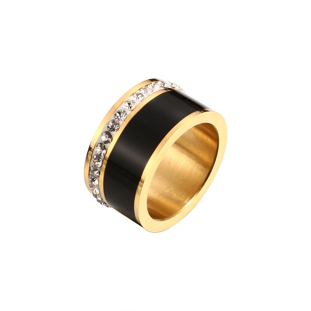 Luxury Black White Resin Ceramic Rings Fashion Love Promise Rings Engagement Wedding Bridal Ring Stainless Steel - Guangzhou Mingshixuan Jewellery CO.,Ltd