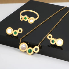 Roman Numeral Jewelry Sets Malachite Black/White Stud Earring & Necklace & Ring - Guangzhou Mingshixuan Jewellery CO.,Ltd