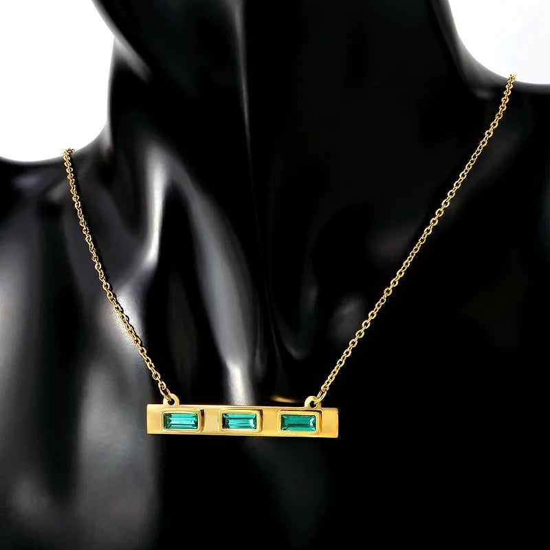 Luxury Necklaces Stainless Steel Square CZ Necklace Jewelry Gift - Guangzhou Mingshixuan Jewellery CO.,Ltd