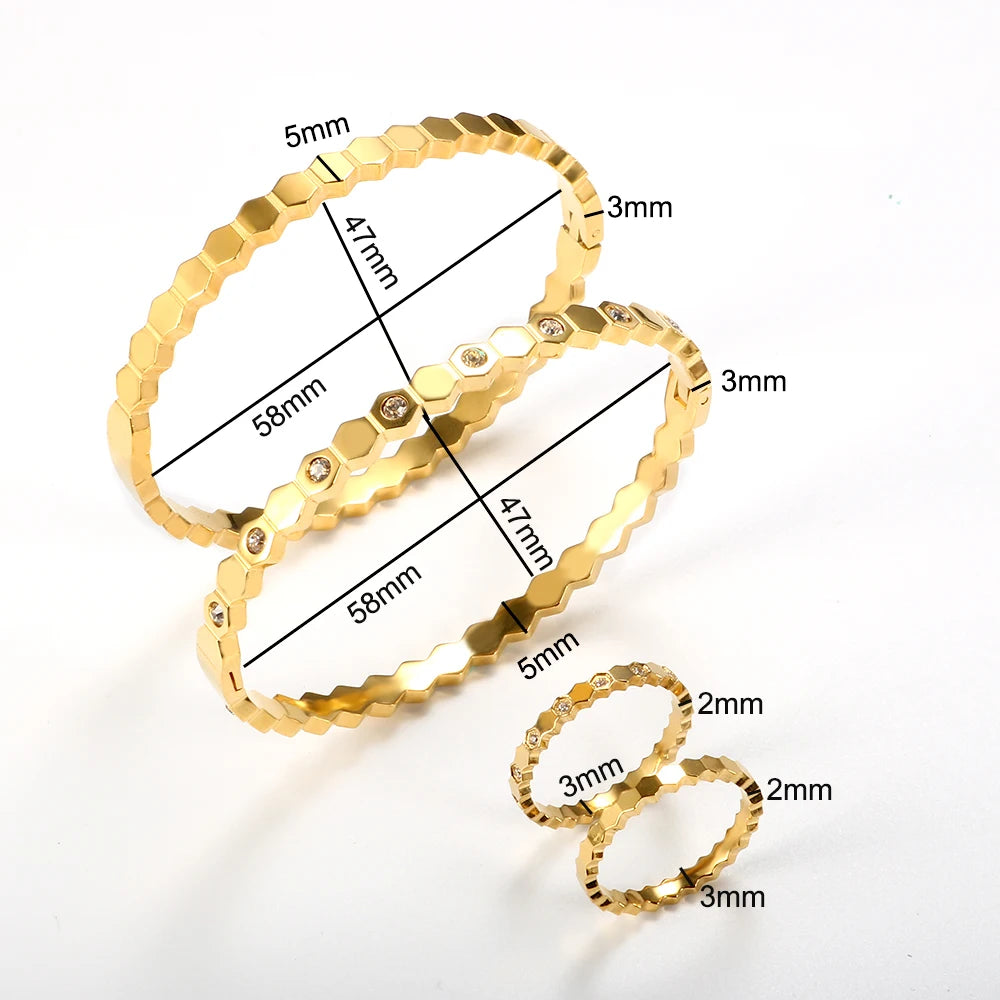 Crystal Rings Cuff Bangle Men Women Bracelet Couple Wedding Party Luxury Jewelry Set - Guangzhou Mingshixuan Jewellery CO.,Ltd