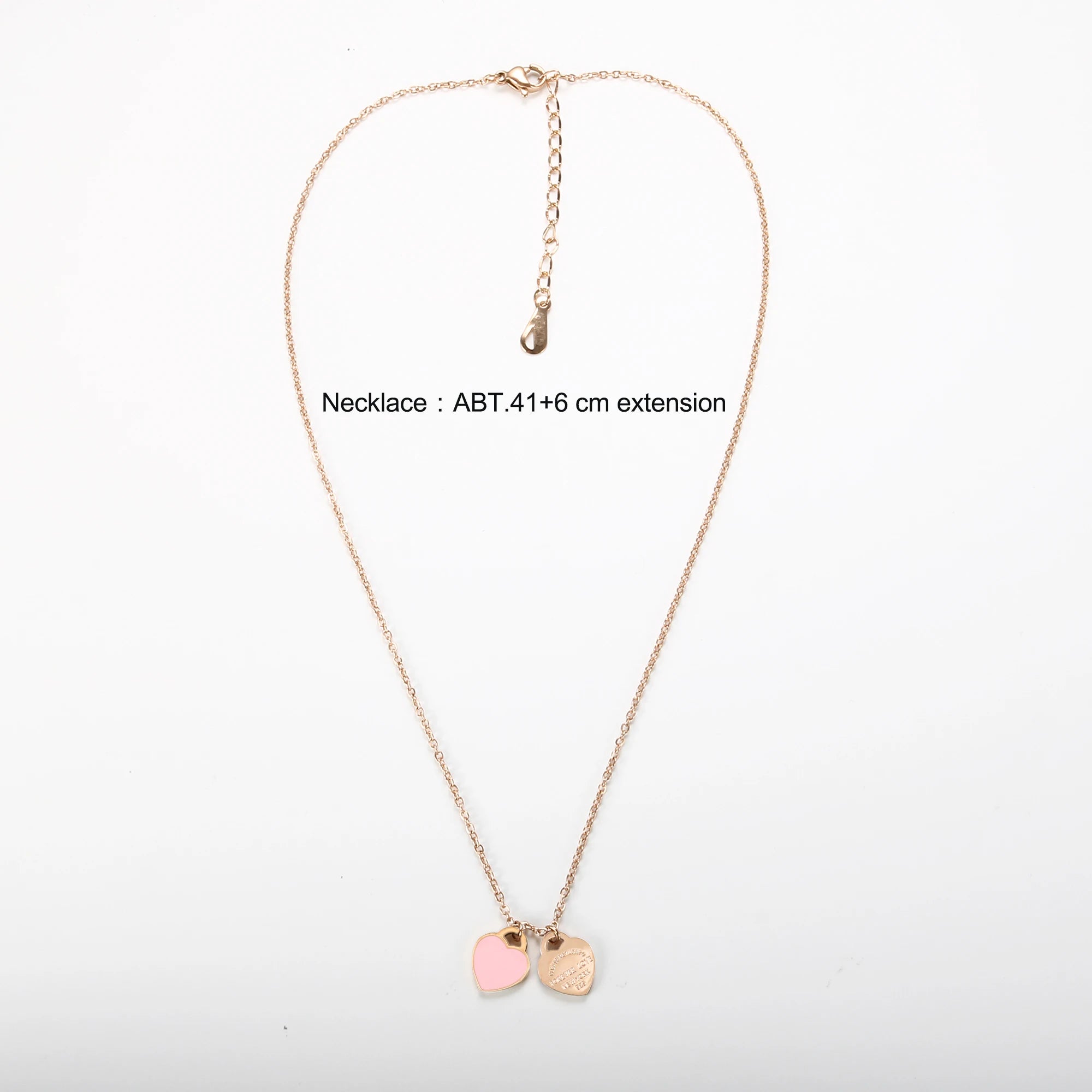 Fashion Pink/Blue Enamel Double Heart Pendant Necklace For Women Girls Luxury Stainless Steel Chain Friendship Fine Jewelry Gift - Guangzhou Mingshixuan Jewellery CO.,Ltd