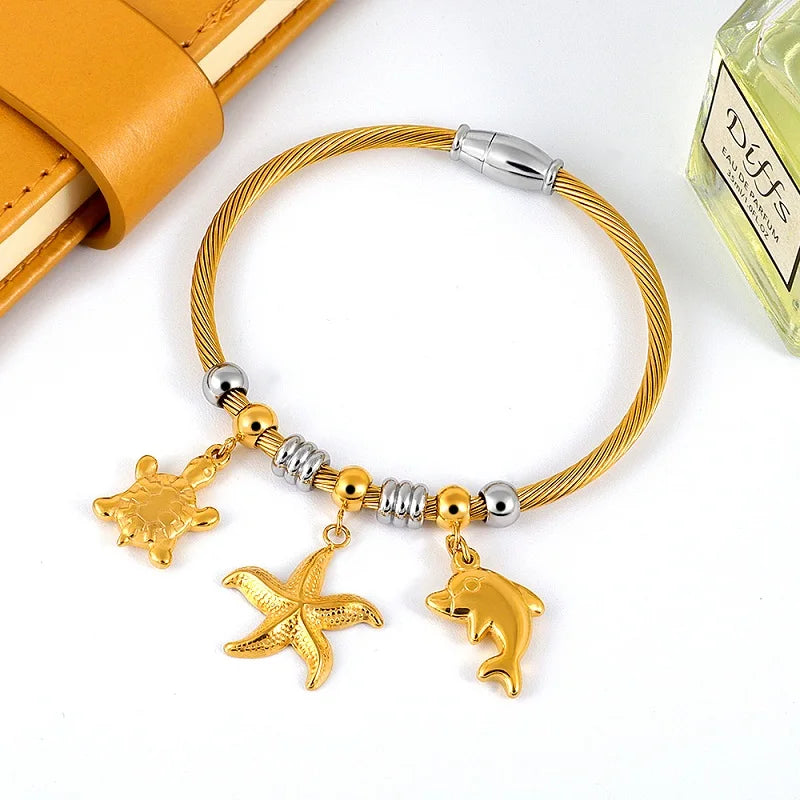 Cute Tortoise Starfish Dolphin Charm Bracelets Bangles