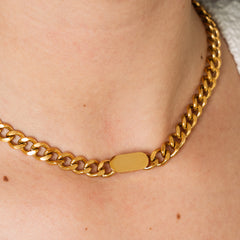 Rectangle Curb Chain Necklace - Gold