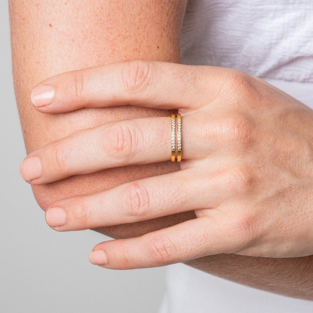 Double Layer Stone Ring - Gold