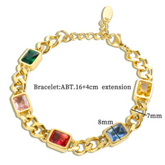 Colored Cube Square Zirconia Deluxe Stainless Steel Bracelet Classic Grinding Chain