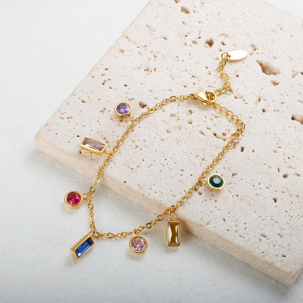 Rainbow Luxury Necklace Colorful Zircon Charm Bracelet Jewelry Set - Guangzhou Mingshixuan Jewellery CO.,Ltd