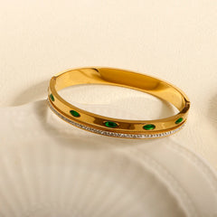 Luxury Green Crystal Inlaid Bracelet Couple Wide Bangle