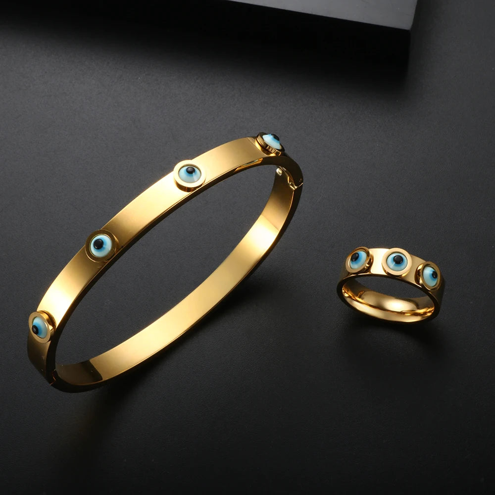 Trendy Lucky Blue Eyes Ring Gold Color Rings Stainless Steel Ring Fashion Jewelry Gift - Guangzhou Mingshixuan Jewellery CO.,Ltd