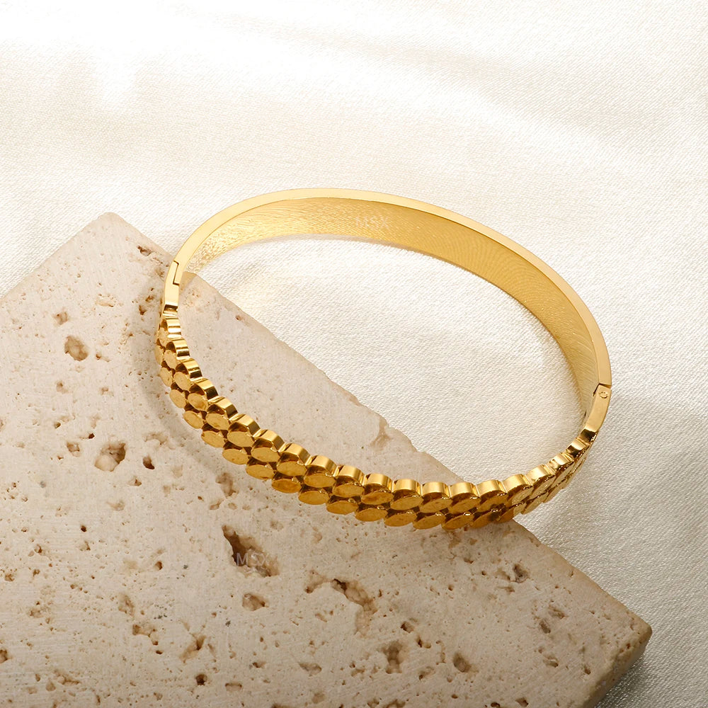 Ripple Droplet Shape Bangles Gold Color Texture Bracelets Female Jewelry