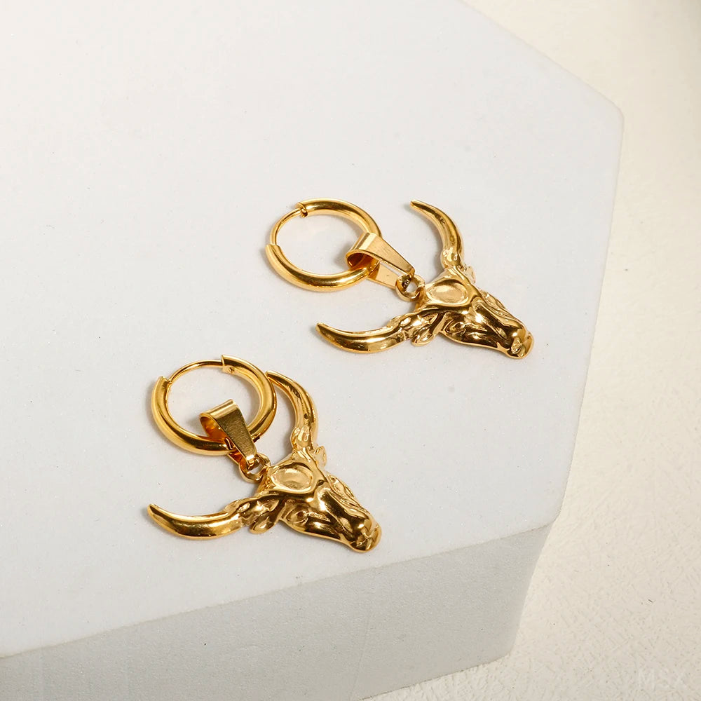 Gothic Hip Hop Gold Color Bullhead Pendant Necklace Earring - Guangzhou Mingshixuan Jewellery CO.,Ltd