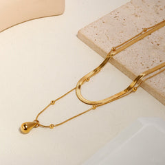 Water Droplet Pendant Necklace Classic Double Layer Snake Chain Necklace