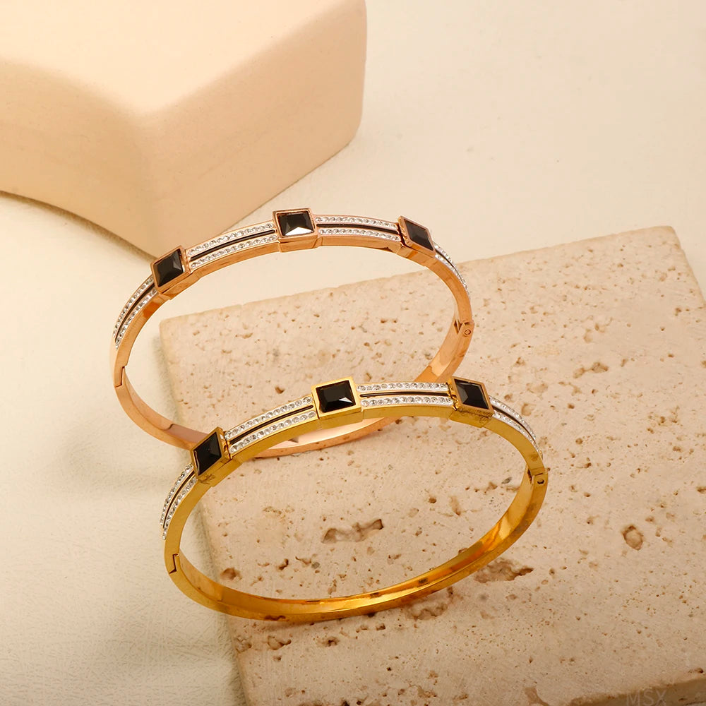 Luxury Square Crystal Inlaid Bracelet Charm Bangle