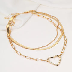 Fashion Heart Necklace Gold Color Multilayer Clavicle Chain for Women Girls Pole-Chain New Trend Jewelry Party Gifts Trendy