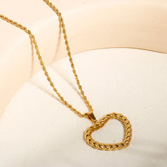 JINHUI Twisted Chain Hollow Heart Pendant Gold Plated Stainless Steel Necklace Earring Set Waterproof Fashion for Women Jewelry - Guangzhou Mingshixuan Jewellery CO.,Ltd