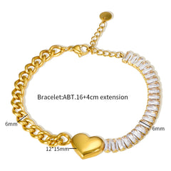 Chain Linked Crystal Bracelet Luxury Shiny Cubic Zirconia Heart Charm Bracelets Jewelry - Guangzhou Mingshixuan Jewellery CO.,Ltd