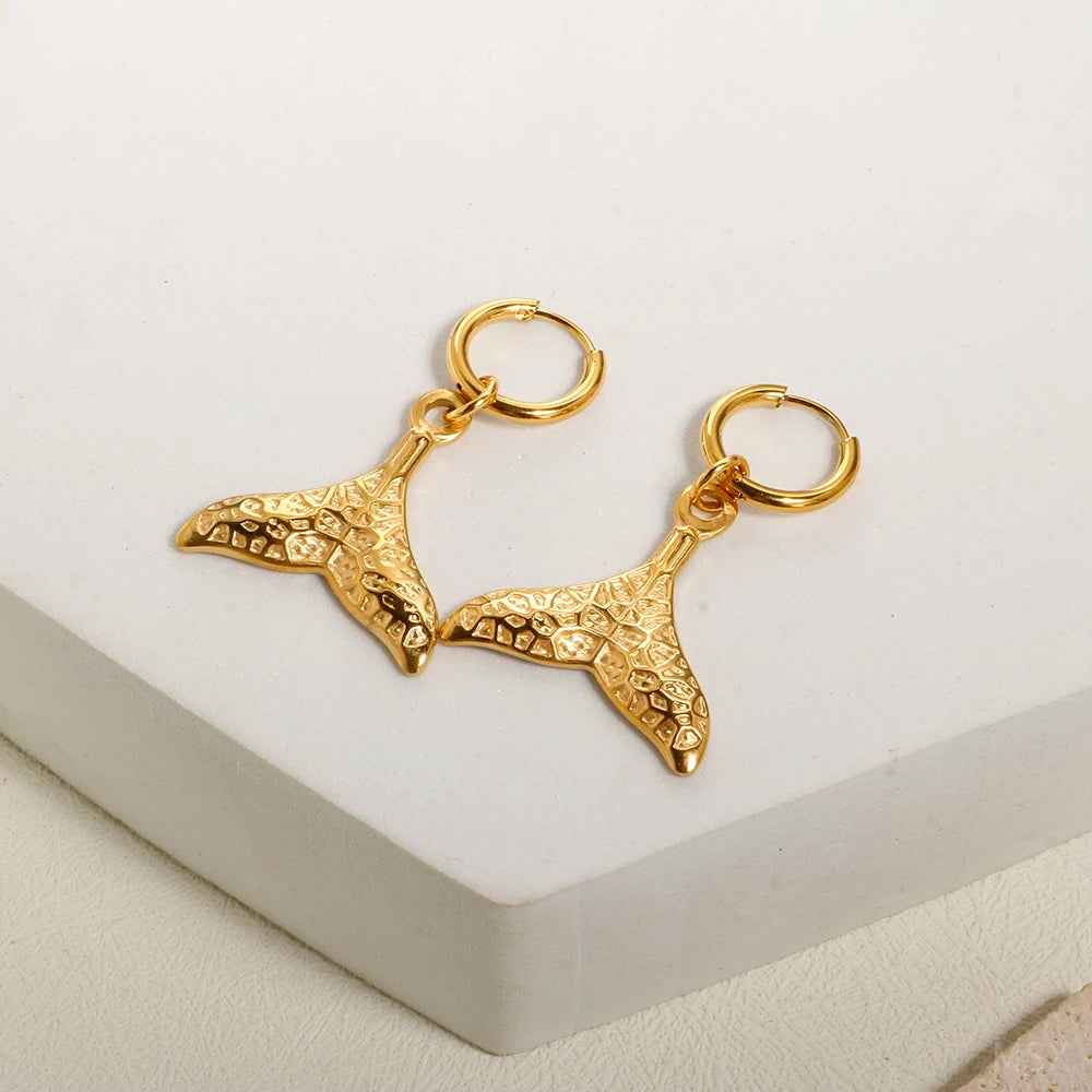 Dolphin Tail Leaf Texture Pendant Earrings Necklace Jewelry Set - Guangzhou Mingshixuan Jewellery CO.,Ltd