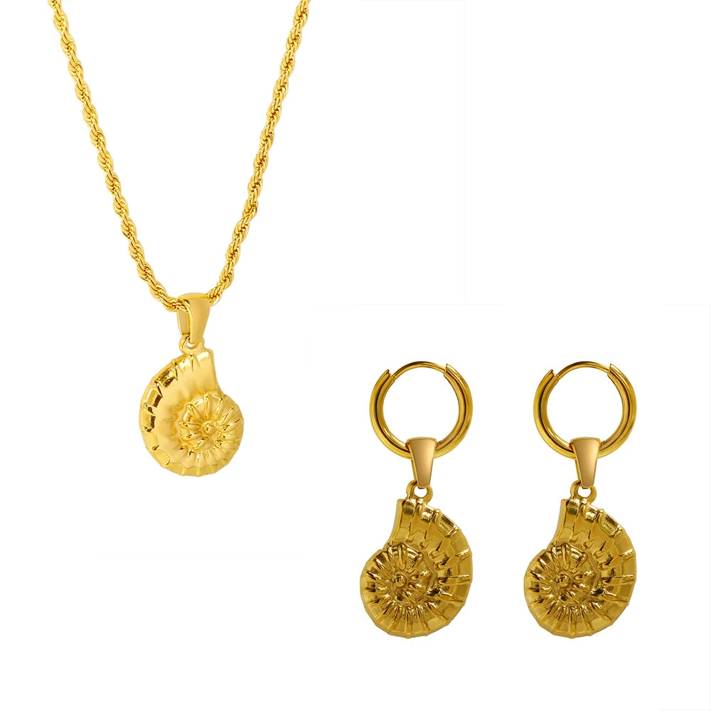 Gold Color Conch Pendant Earrings Necklace Set Shell Jewelry - Guangzhou Mingshixuan Jewellery CO.,Ltd